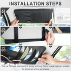 Sun Visor CD Case Holder for Car - Multi-Function Visor Organizer with CD/DVD Storage, Eyeglass Clip, Card Slots & Pen Holder, Durable Leather Car Accessories (Black)