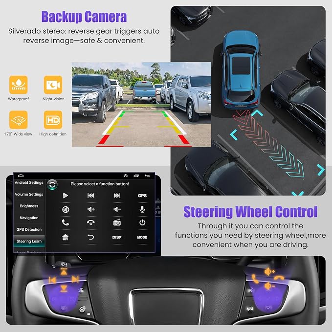 4G+64G Car Radio Stereo for Chevrolet Silverado & GMC Sierra 2014-2018(Without Bo-se System), Support Wireless Carplay&Android Auto,Bluetooth/FM Radio,10.2 Inch QLED Touch Screen for Silverado Drivers