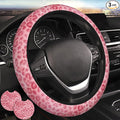 Pink Leopard Steering Wheel Cover - Pink Leopard Steering Wheel Protector Neoprene 15Inch Car Accessories 2 Pcs Car Coasters for Women Men