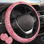 Pink Leopard Steering Wheel Cover - Pink Leopard Steering Wheel Protector Neoprene 15Inch Car Accessories 2 Pcs Car Coasters for Women Men