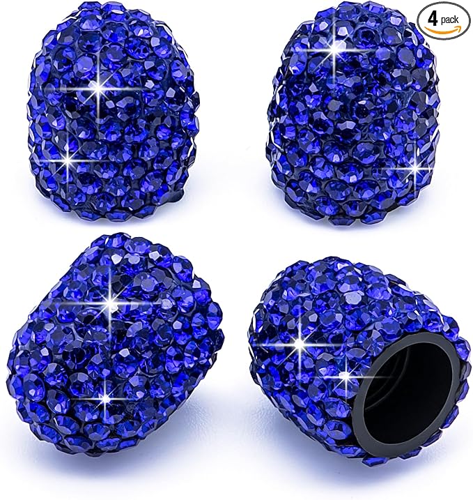 4PCS Bling Crystal Diamond Tire Stem Valve Caps, Dustproof Car Wheel Tire Valve Caps Universal Tire Valve Stem Covers for Cars, SUV, Trucks, Bikes, Motorcycles, Bicycles (Blue)