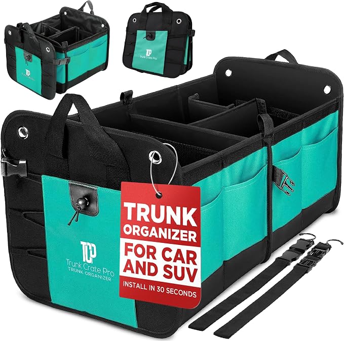 Teal Car Accessories Trunk Organizer Premium Multi Movable Compartments Collapsible car organizer, trunk organizer for Car, Suv, Automotive, gifts (Large Capacity)