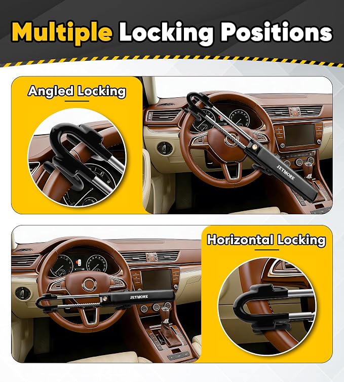 Car Steering Wheel Lock Anti-Theft Device, Car Lock Steering Wheel, Wheel Locks for Cars, Anti-Theft Car, Two-Hook, Reinforced Alloy Steel, Fit for Street & Overnight Parking, High-Risk Areas