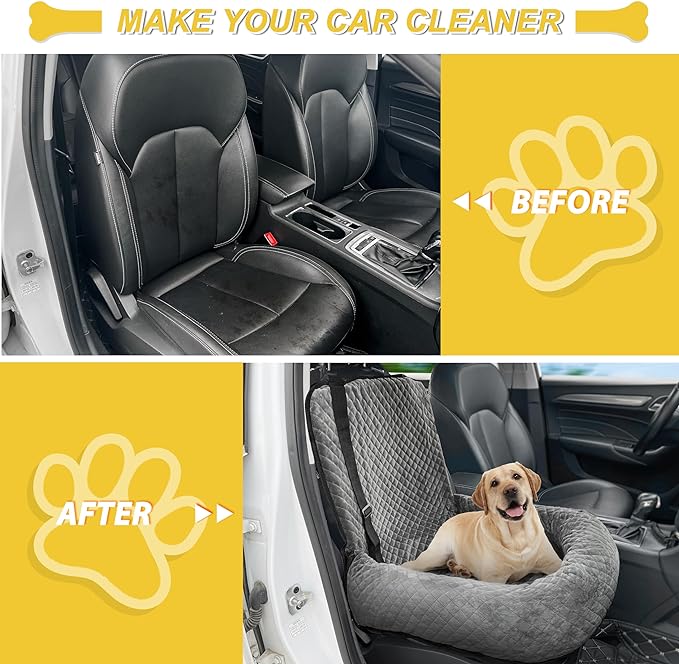Dog Car Seat for Small Medium Dogs,Detachable Washable Travel Safety Pet Booster Seat, Comfy Ultra Soft and Multifunctional Car Travel Bed,Grey