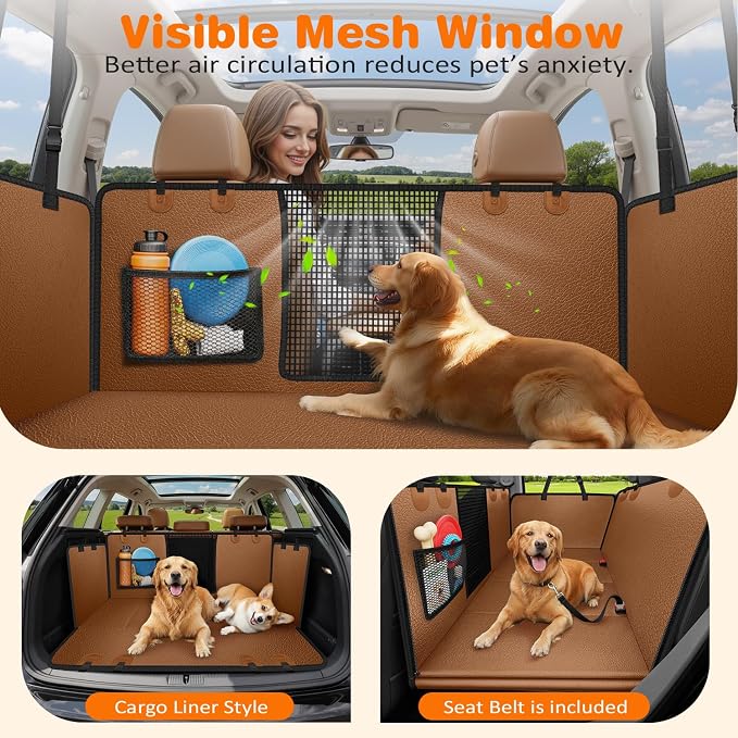 PU Leather Back Seat Extender for Dogs, 2026 Upgraded Hard Bottom Dog Car Seat Cover for Back Seat Holds 500 LBS, Waterproof Dog Car Hammock Anti-Scratch Pet Seat Protector for Car and SUV