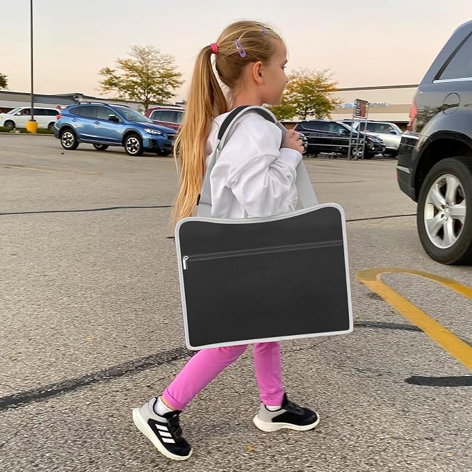 Kids Travel Tray for Car Seat, Road Trip Essential Kids Lap Tray | Toddler Gift for Boy Activities with Dry Erase Board, No-Drop iPad Holder Stand, Cooler Cup Holder & Adjustable Strap, Black