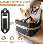 Dog Car Seat for Small/Medium Dogs Up to 35 lbs – Patented Safety System, 5" Memory Foam Pet Booster Car Seat, Fully Detachable and Washable Dog Carseat with 2 Storage Pockets (Black & Grey)