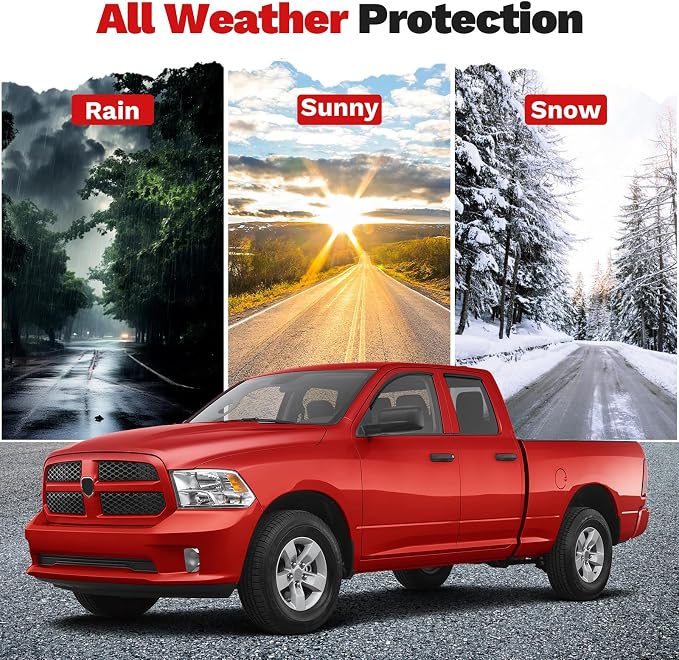 Ram Rain Guards - Window Visors for 2002-2008 Dodge Ram 1500/03-09 Ram 2500/3500 Quad Cab,Outside-Mount Tape-On Side Window Wind Deflectors for Ram Accessories,Vent Visors Shades