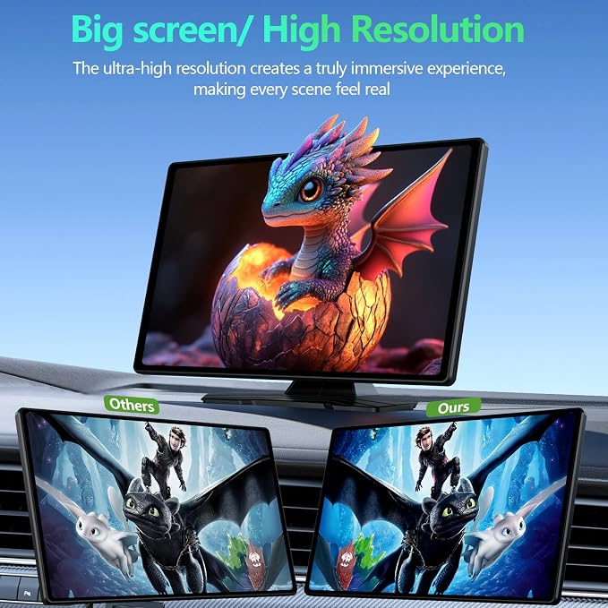 Wireless CarPlay Screen for Car, 9 Inch Portable Touchscreen for Apple CarPlay & Android Auto, Plug & Play, OTA Updates, Backup Camera & Screen Mirroring, Voice Control, GPS, Bluetooth 5.0, FM/AUX