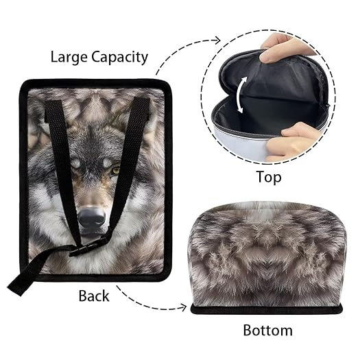 Wolf Print Car Trash Can with Lid, Leak Proof Auto Trash Bag Hanging Vehicle Garbage Can Multipurpose Storage Container for Back Seat Road Trip