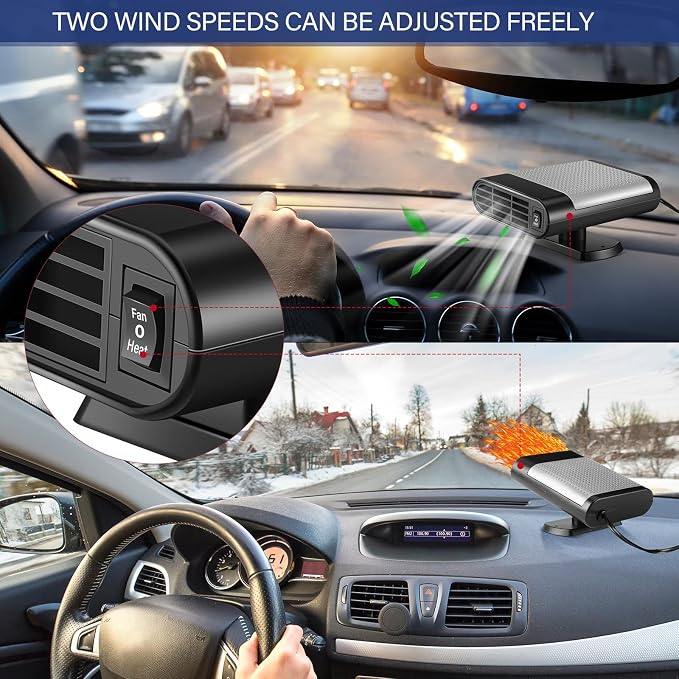 2 Pcs 12V 150W Portable Car Heater Defroster 2 in 1 Modes Automobile Windscreen Fan Heating and Cooling Windshield Fan Defroster Demister with Plug into Cigarette Lighter (Grey)