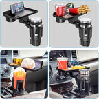 Cup Holder Tray, Detachable 360° Rotatable w/Phone Mount, Fits 2.6‑3.9 Inch | Car Cup Holder Long Road Trip Essentials Travel Patrol Accessories Drink Holder Organizer for Semi Truck Rv