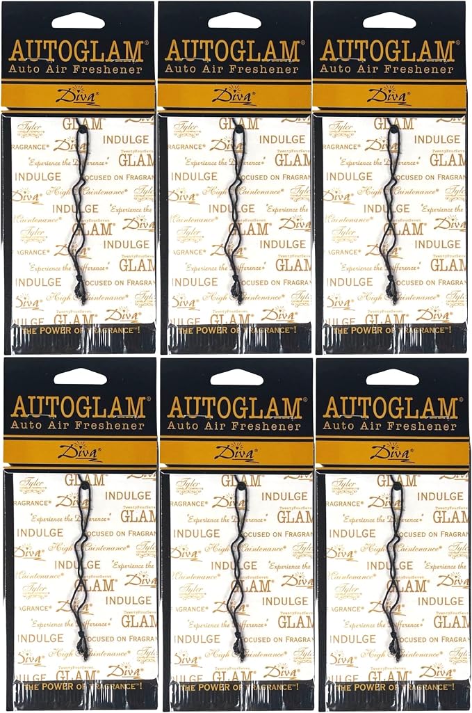 Tyler Candle Company Diva AutoGlam Auto Air Fresheners – Set of 6 – Long-Lasting Luxury Car Air Freshener – Warm Fruity Floral Scent with Amber & Chocolate – Individually Wrapped