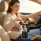 9" Car Cup Holder Tray, Detachable Food Tray Table for Road Trip | Fits Yeti & Hydro Flask, 360° Adjustable, Universal Cup Holder Expander, ABS Build, Phone Slot, Easy Install