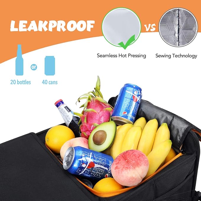 Large Trunk Organizer With Built-in Leakproof Cooler Bag, 2 Tie-Down Straps, 4 Removable Dividers, Foldable Cover, Built with 2mm PE Board