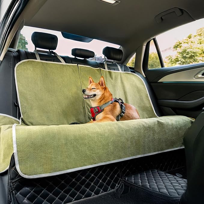 Dog Car Seat Cover for Back Seat, Back Seat Pet Cover for Dogs Waterproof, Scratchproof Dog Backseat Cover, Non-Slip Bench Car Seat Protector, Universal Fit Most Cars, SUVs, Trucks, Green