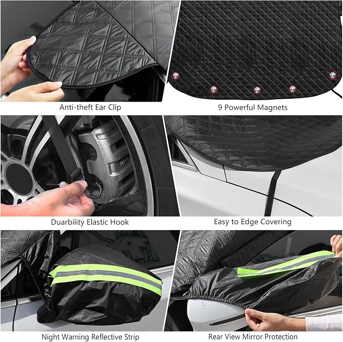 Car Windshield Cover for Ice and Snow Magnetic Car Anti-Snow Cover for SUV Truck 4-Layer for All-Weather Automotive Frost Snow Covers with Mirror Protectors, Fits Most Cars