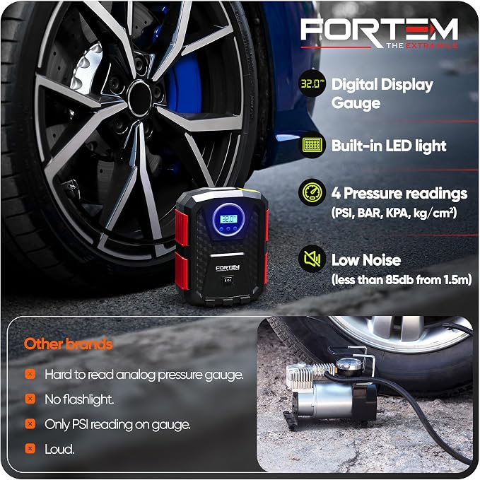 Tire Inflator Portable Air Compressor, Air Pump for Car Tires and Bikes, Car Tire Pump w/Auto Shut Off, 150 PSI, 12V DC, LED Light, Carrying Case, for Men, Women