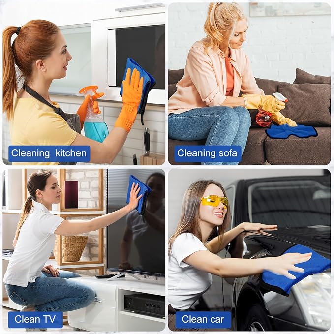 40 Pcs Blue Microfiber Towels: 16"x16" Microfiber Drying Towels Bulk Micro Fiber Car Cleaning Cloth for Cars Drying Washing Polishing Cleaning Household Supplies