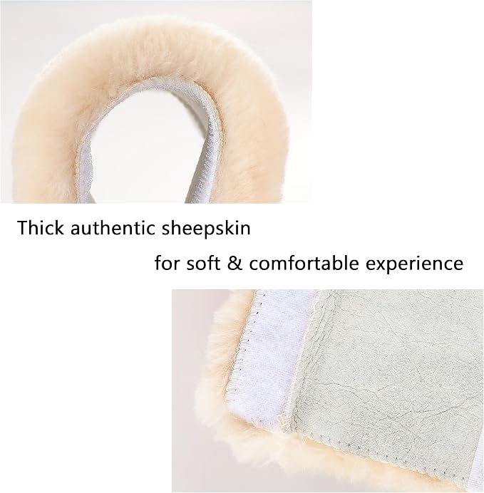 Authentic Sheepskin Seatbelt Cover Real Wool Car Truck SUV Airplane Seat Belt Shoulder Pad for Carmera Backpack Straps Neck Cushion Protector 2 Pack Beige