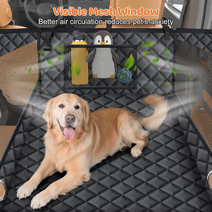 Hard Bottom Dog Car Seat for Pets Waterproof Seat Cover Hammock with 3-Sided Hard Boards 600D Heavy Duty Scratch Proof Nonslip Durable Back Seat Covers for Cars, Trucks and SUVs