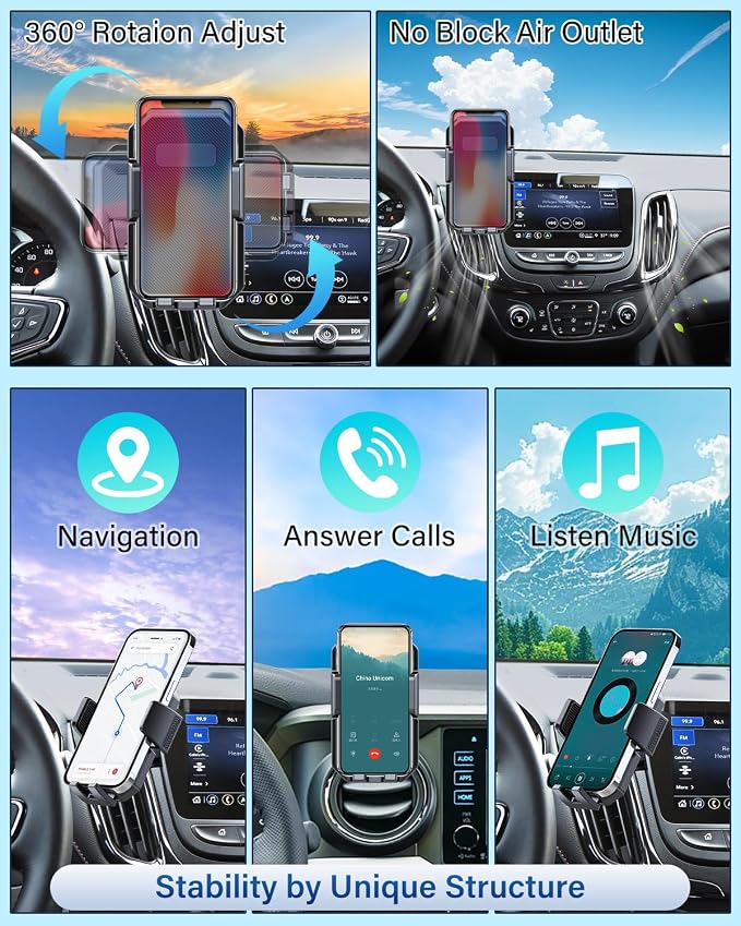 Car Phone Mount for Toyota Tundra 2007 -2013 /Sequoia 2008-2013 Accessories | Custom Air Vent Auto Lock Car Phone Holder for Tundra Fixed Cilp Hands Free 360° Rotation Phone Cradle for All Smartphone