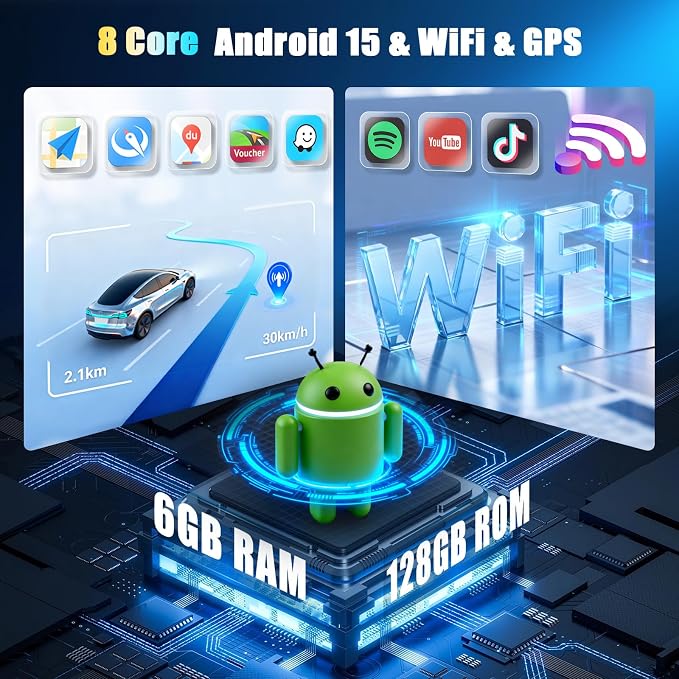 [6+128G] 8-Core Android 15 Car Radio Stereo for Hyundai 2007-2010 with Wireless Carplay&Android Auto,9 Inch Touchscreen Car Radio with Mirror Link Bluetooth FM/RDS DSP HiFi WiFi GPS SWC
