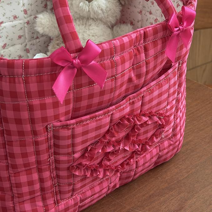 Floral Fabric Storage Basket Car Interior Storage Basket Underwear Sundries Laundry Baskets Supplies Home Organizer Bag (Rose red plaid)