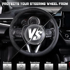 Steering Wheel Cover for 14.5-15 inch Wheels, Breathable PU Leather with Perforated Sides, Anti-Slip Grip, Universal Fit for Cars & SUVs, Black