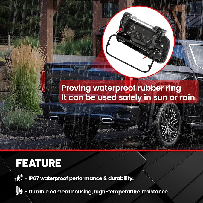 Tailgate Handle W/Reverse Backup Camera Replacement for 2004-2014 Ford F150, 2008-2016 F-250/F-350/F450/F550 Pickup Rear View Parking Camera RCA Connector Wide Angle Optional Guideline