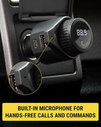 BTFM9 FM Bluetooth Transmitter Car, Dual 12W USB-C and USB-A Charging Ports, Fast Type C Car Charger, Wireless Radio Bluetooth Adapter, Hands-Free Kit for Calls, Siri and Google Assistant