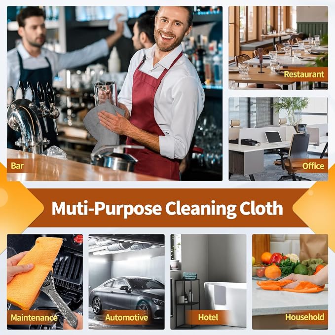 Microfiber Cleaning Cloth -Pack of 8, Highly Absorbent Cleaning Rags(Grey&Orange), 16"X12" All Purpose Cleaning Towels for Housekeeping, Kitchen, Car, Reusable Microfiber Towels