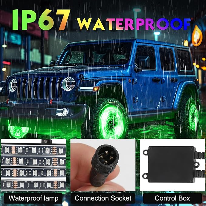 4PCS 15.5inch RGB LED Wheel Rim Lights with Bluetooth and Remote Control,Wheel Ring Light Kits with Turn Signal and Braking Function Tire Lights for Pickup Truck SUV Car (15.5inch)