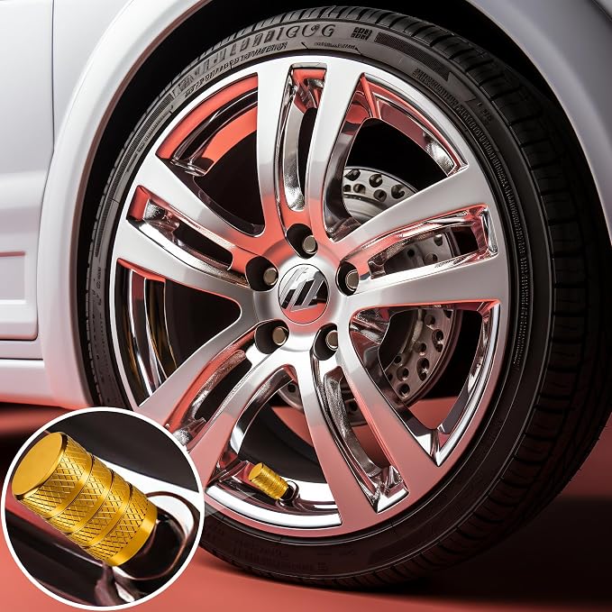 8PCS Tire Valve Stem Caps, Dust Proof, Anodized Aluminum Universal Tire Valve Stem Covers for Cars, SUV, Trucks, Bikes, Motorcycles, Bicycles(Gold)