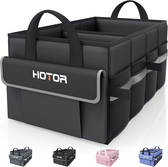 Trunk Organizer - Car Organizer with 5 Pockets, Trunk organizer for SUV, Sedan & Van, Car Organization with Sturdy Base Panel for Car Accessories, Black, 2 Compartments, 23.6"×14.2"×10.6"