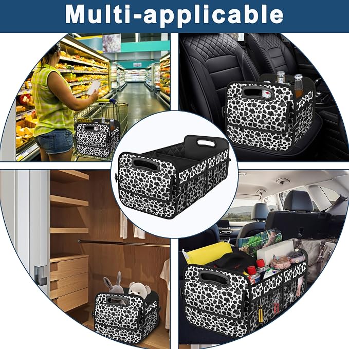 Trunk Organziers and Storage with Reinforced Handles,Car Accessories for Women/Men 50L Waterproof Polyester Trunk Organzier for Car/SUV/Minivan/Truck(Medium, Cow print)