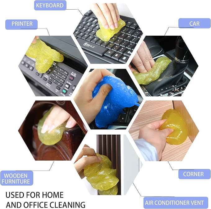 Car Cleaning Gel 2 Pack, Reusable Cleaning Putty for Car Interior Vent Keyboard Cup Holder, Auto Detailing Slime, Non-Sticky Car Cleaning Supplies Blue Yellow