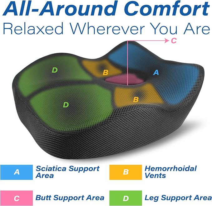 Car Seat Cushion for Driving, Car Seat Pillow for Short Drivers | Ergonomic Memory Foam Seat Cushion for Pain Relief, Adult Booster Seat for Car, Butt Cushion for Car, Truck, Office, Black