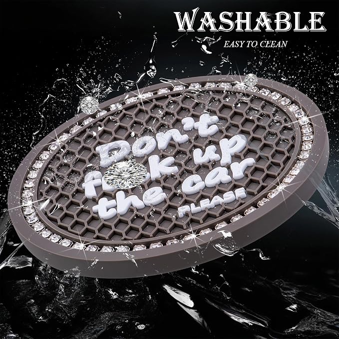 2PCS Bling Crystal Rhinestone Cup Holder Coaster – 2.75 Inch Anti-Slip Auto Insert Cup Coaster – Sparkling Interior Decor Accessories for Cars & Vehicles (Gray & White)
