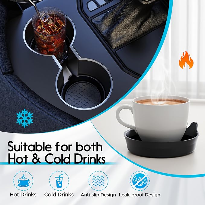 Car Cup Coaster Universal Automotive Waterproof Non-Slip Cup Holders Sift-Proof Spill Holder Car Interior Accessories 4 Pack Black