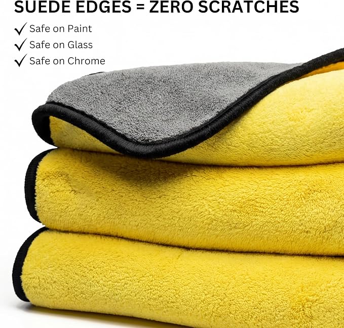 Car Detailing Microfiber Towels - 600 GSM Thick Plush Auto Towels | Super Soft Dual-Sided for Cleaning, Washing, Buffing | Tagless, Scratch-Free, Lint Free Cloth (16"x16") (3)