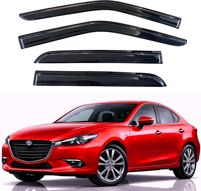 KPY Rain Guards Fit for 2014-2018 Mazda 3, Out-Channel Window Visors Vent Wind Deflectors 4PC, Car Accessories for 14-18 Mazda 3