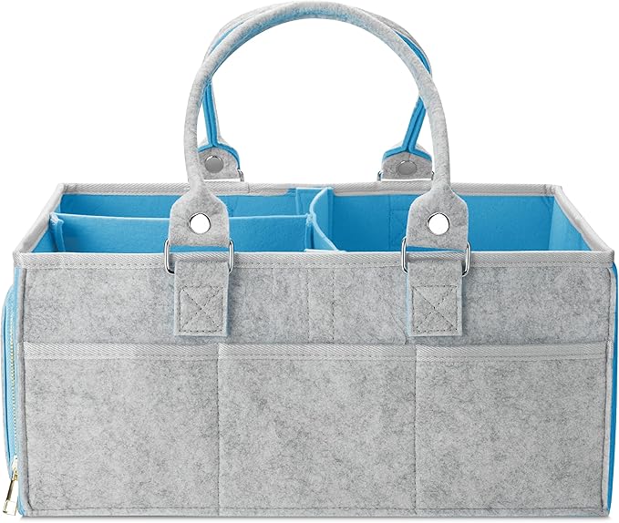 Mr. Pen- Baby Diaper Caddy Organizer, Gray, Blue Inside | Nursery Storage Bin and Car Organizer for Diapers and Baby Wipes