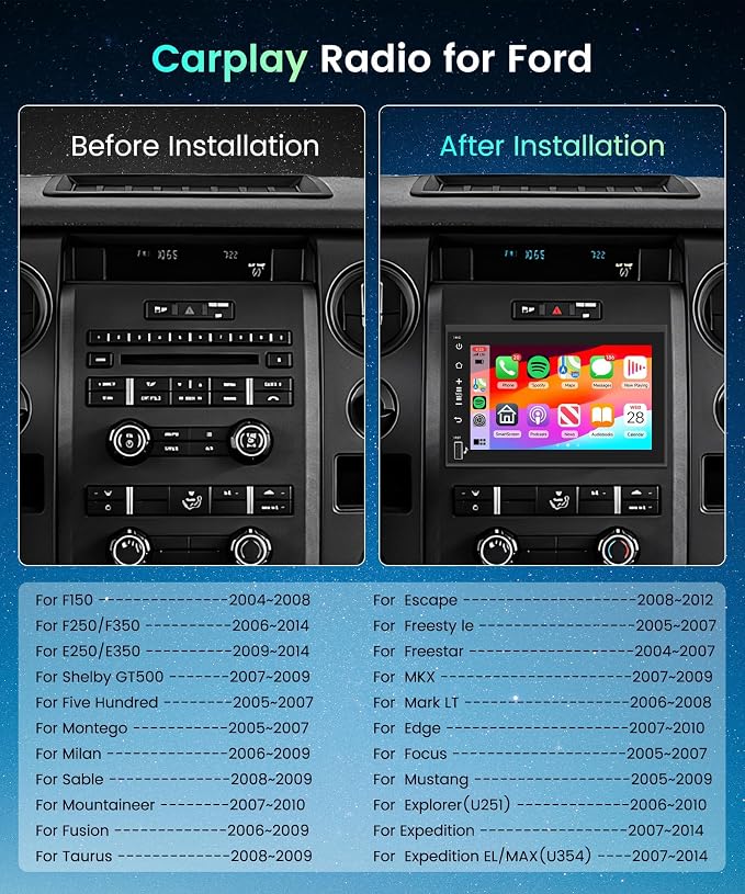 8Core 4G 64G Android 13 7'' Car Stereo for Ford F150 F250 F350 Fusion Edge Explorer Taurus Radio with Wireless Carplay Android Auto DSP 5.0Bluetooth,IPS Touchscreen GPS WiFi FM/RDS Backup Camera