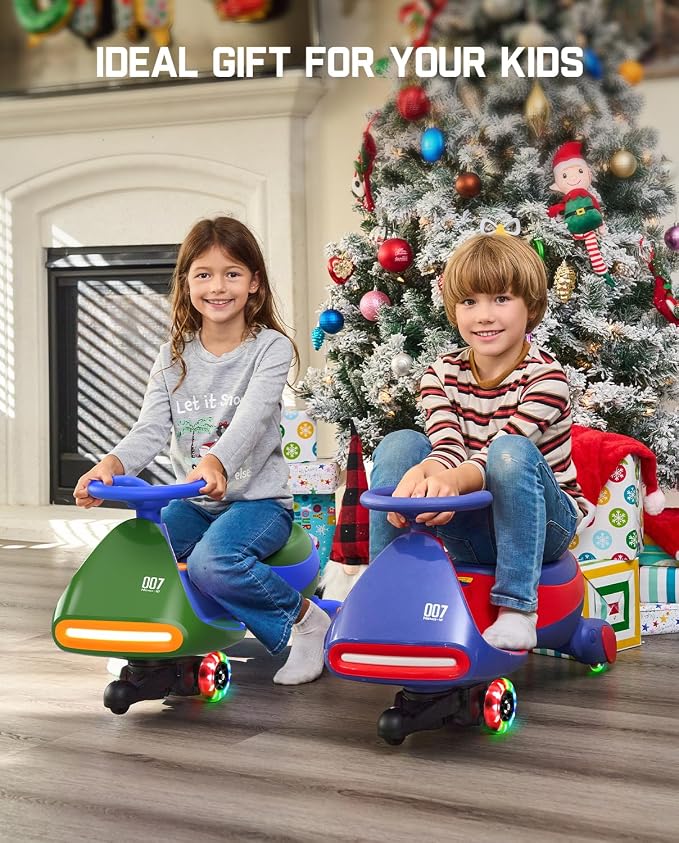 N7 Pro Electric Wiggle Car with Pedal, Rechargeable Battery, CyberWiggle, 2 in 1 Swing Car, 2 Speeds Max 4 Mph, Anti-Rollover, Flashing Wheels, Bluetooth, Ages 3+, 150 Lbs, Green