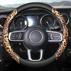 Cheetah Leather Steering Wheel Cover, Steering Wheel Protector, Anti-Slip, Breathable, Absorbing Sweat, Universal Leopard Car Accessories 14.5–15 inch,Black&Brown