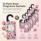Large 12 Packs Rose Hanging Scented Sachets Long-Lasting Closet Deodorizer Air Freshener Fabric Refresher Odor Eliminator for Drawer Home Fragrance Gift Set