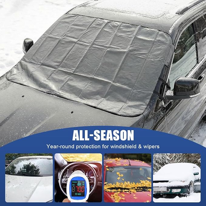 YoRise Car Windshield Snow Cover, Automotive Front Windscreen Ice Guard with Side Window & Rearview Mirror Cover, Winter Universal Vehicle Protection Accessory for SUV, Sedan (Black)