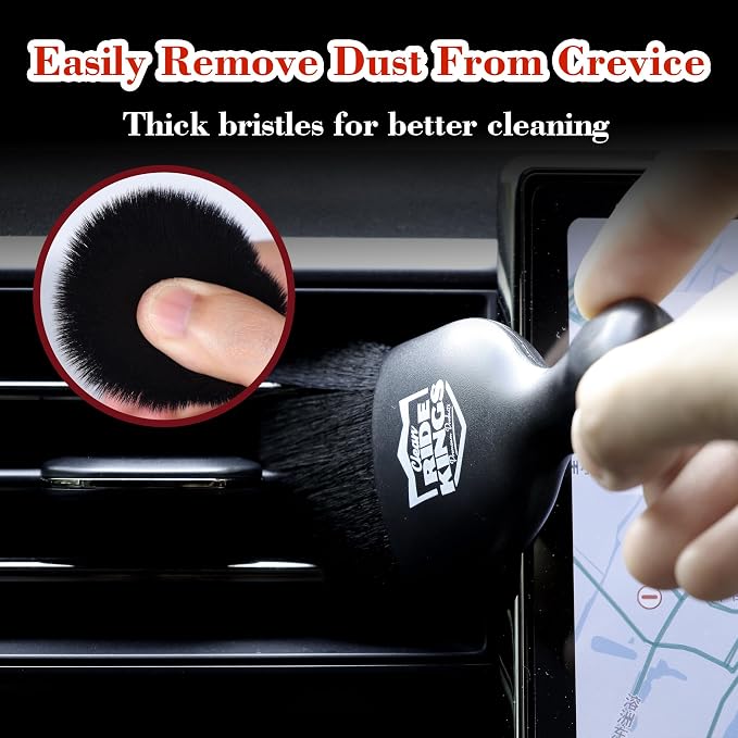 Car Interior Detailing Brush - Black, 2 Pack | Cleans auto vents, panel crevices & seat seams. Soft bristles with cover. Perfect vehicle care gift for men and women.