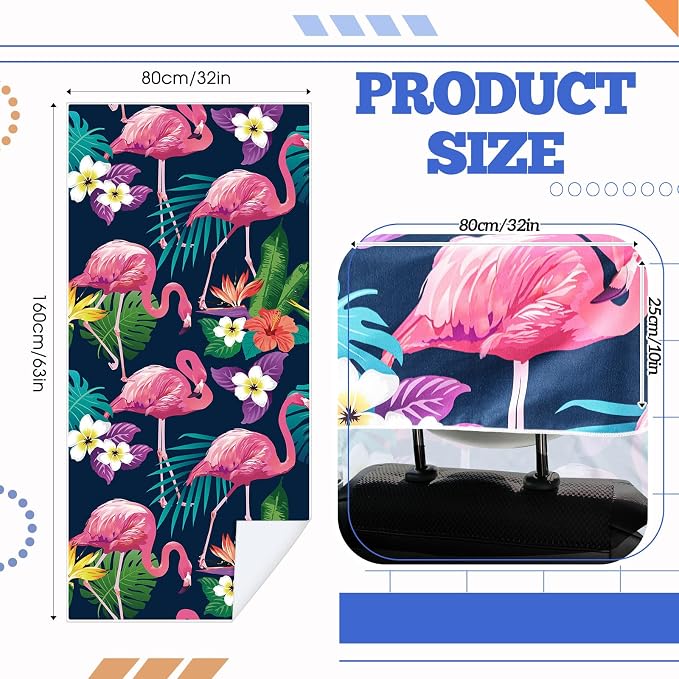 Car Seat Towel Covers with Storage Bag, 63 x 32 Inch Universal Non Slip Waterproof Sweat Protector for Car Truck, Gym Swimming Running, Machine Washable(2 Pack,Flamingos)